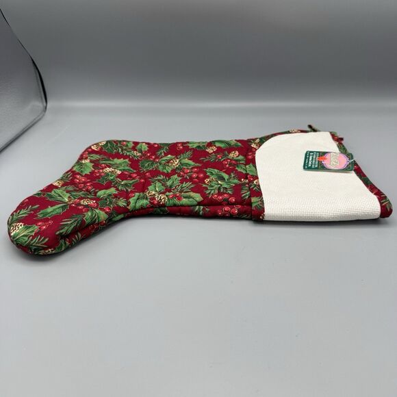 Charles Craft Red Holly Christmas Stocking Cross Stitch Cuff Project USA 15" L - Picture 5 of 8